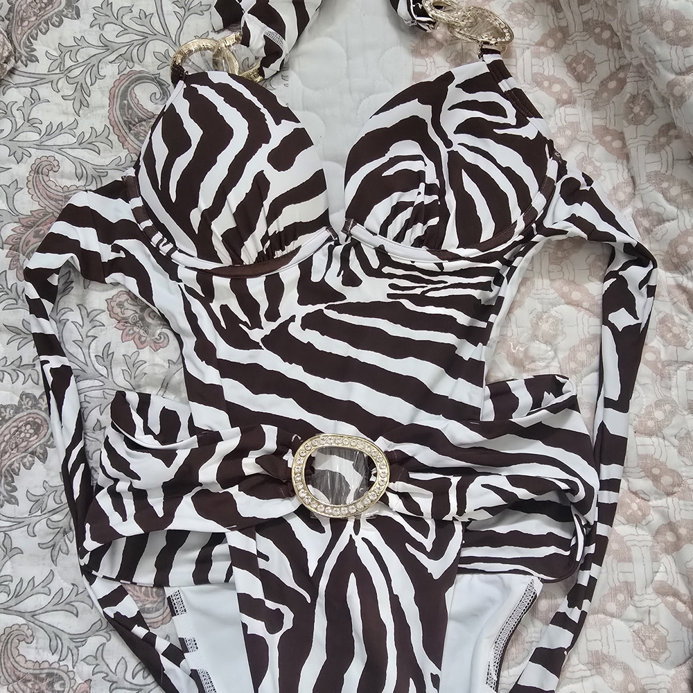 Beach Bunny Zebra Print Swimsuit - Black and White